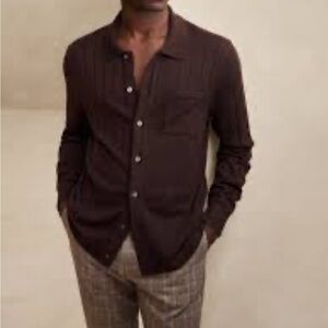 Banana Republic Dark Brown Knit Polo Cardigan Ribbed size Large